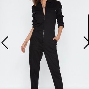 Nasty Gal Black Zip Denim Boilersuit